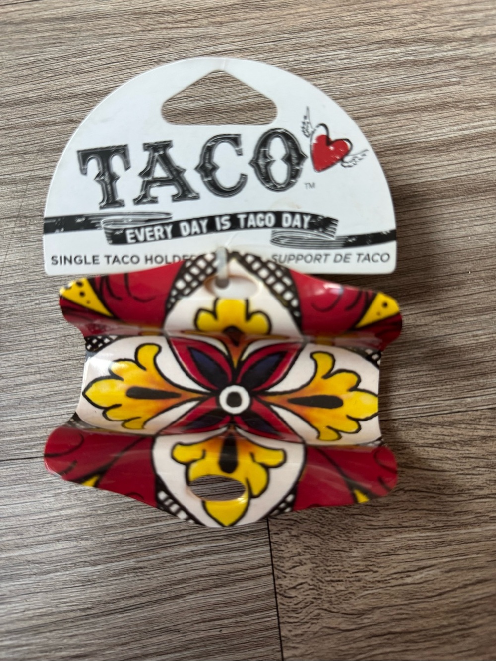 Prepara Single Taco Holder Ceramic Talavera Style Pattern Yellow Base NWT